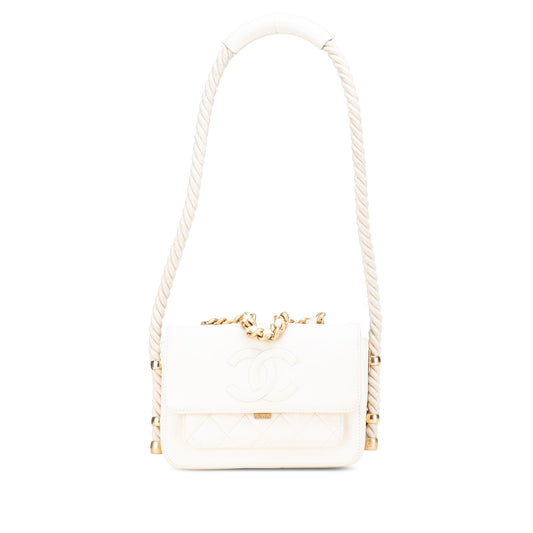 Chanel Gabrielle Calfskin White Shoulder Bag Calfskin