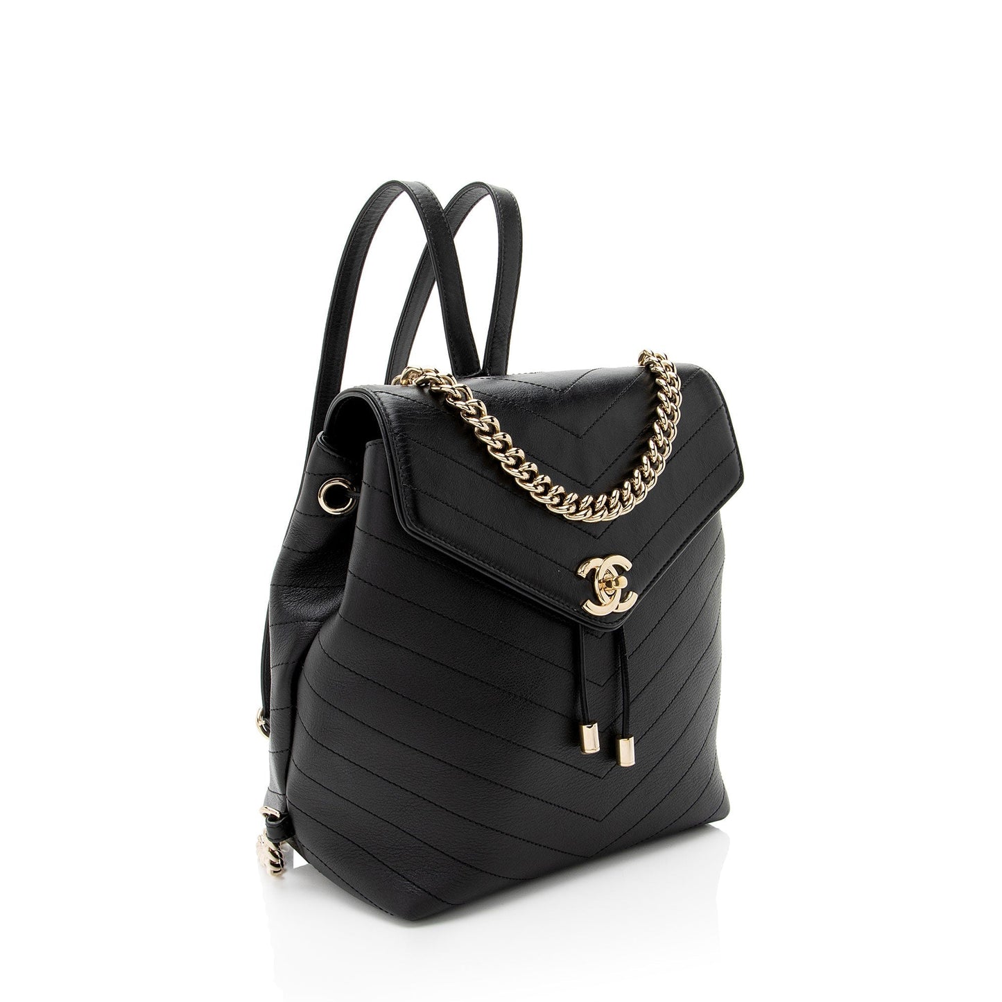 Chanel Chevron Grained Calfskin Cc Backpack