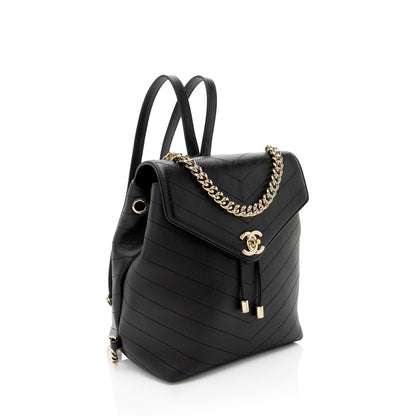 Chanel Chevron Grained Calfskin Cc Backpack