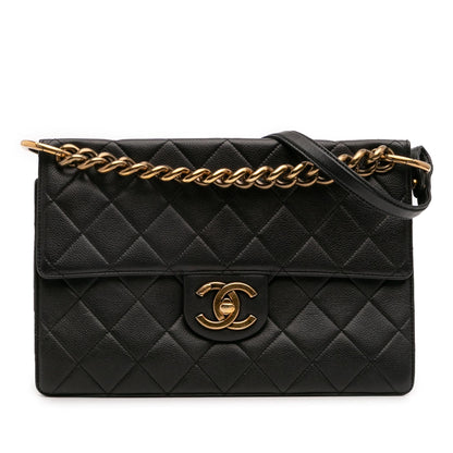 Chanel Jumbo Cc Quilted Caviar Chunky Chain Flap