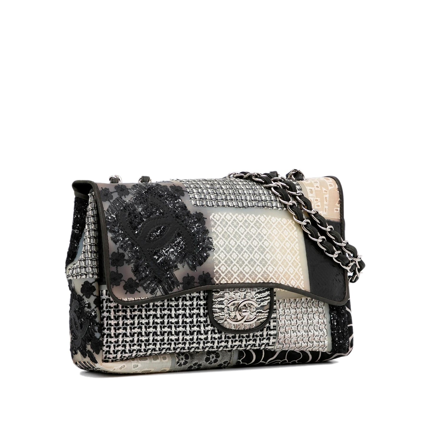 Chanel Jumbo Pvc And Tweed Patchwork Single Flap