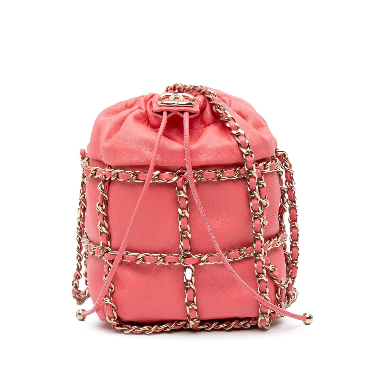 Chanel Lambskin Cc Chain Frame Drawstring Bucket Bag