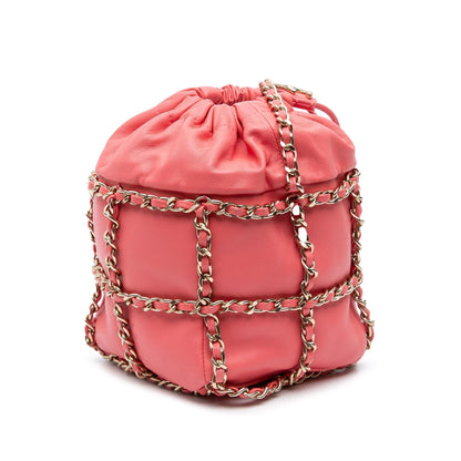 Chanel Lambskin Cc Chain Frame Drawstring Bucket Bag