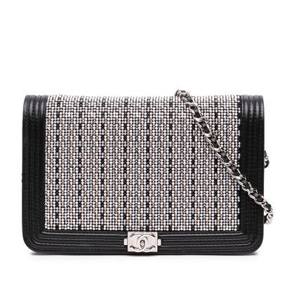 Chanel Lambskin Crystal Studded Boy Wallet On Chain
