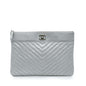 Chanel Large Chevron Metallic Lambskin Mademoiselle Zip Clutch