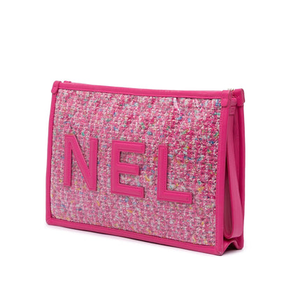 Chanel Large Tweed Pvc Logo Wristlet Pouch
