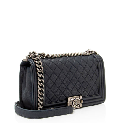 Chanel Matte Caviar Leather Old Medium Boy Bag