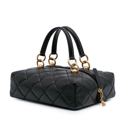 Chanel Métiers D'Art Cc Quilted Lambskin Box Top Handle Satchel