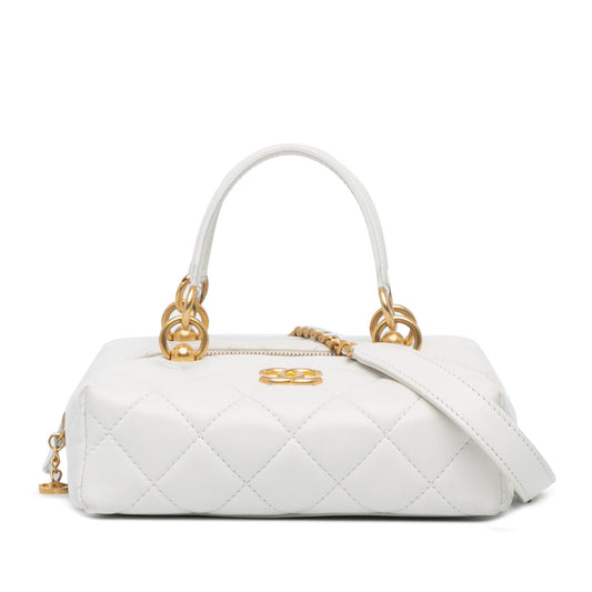 Chanel Métiers D'Art Cc Quilted Lambskin Box With Top Handle Bag
