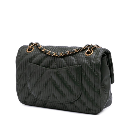 Chanel Medium Chevron Calfskin Coco Pleats Double Flap