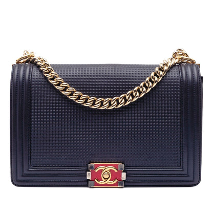 Chanel Medium Lambskin Embossed Cube Boy Flap