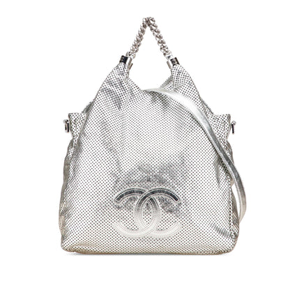 Chanel Medium Metallic Glazed Calfskin Perforated Rodeo Drive Satchel