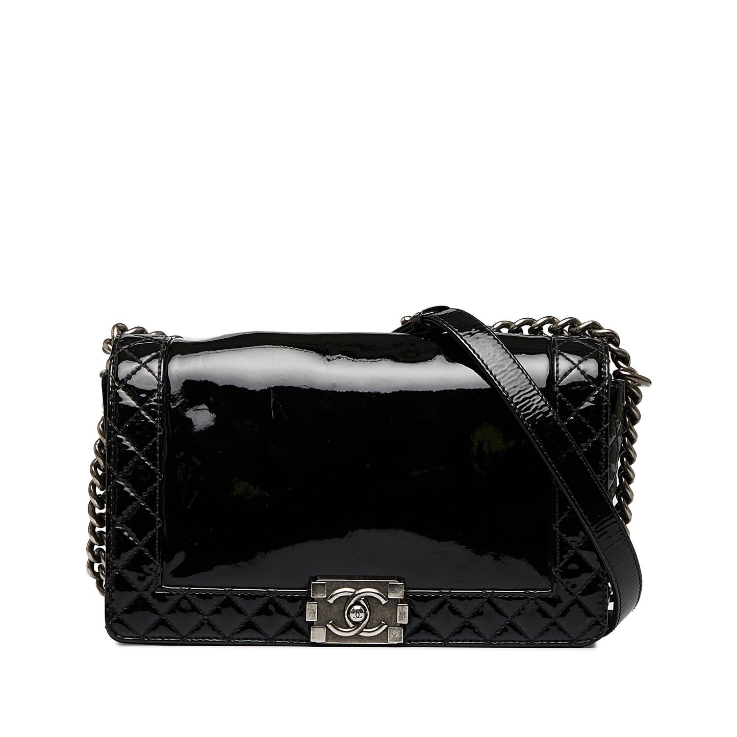 Chanel Boy Patent Leather Black Shoulder Bag