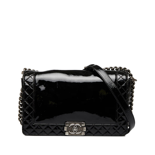 Chanel Boy Patent Leather Black Shoulder Bag