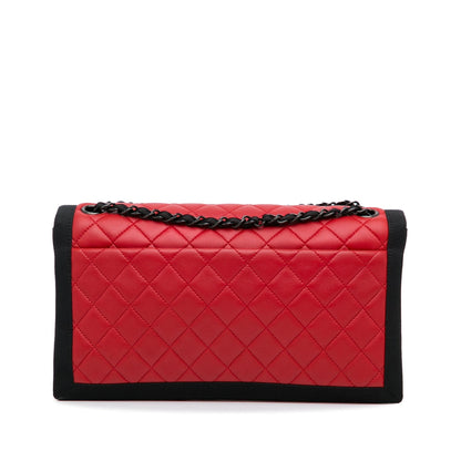 Chanel Medium Quilted Lambskin Grosgrain Two Tone Flap