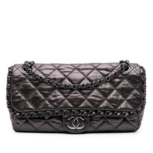 Chanel Gabrielle Calfskin Grey Shoulder Bag Calfskin