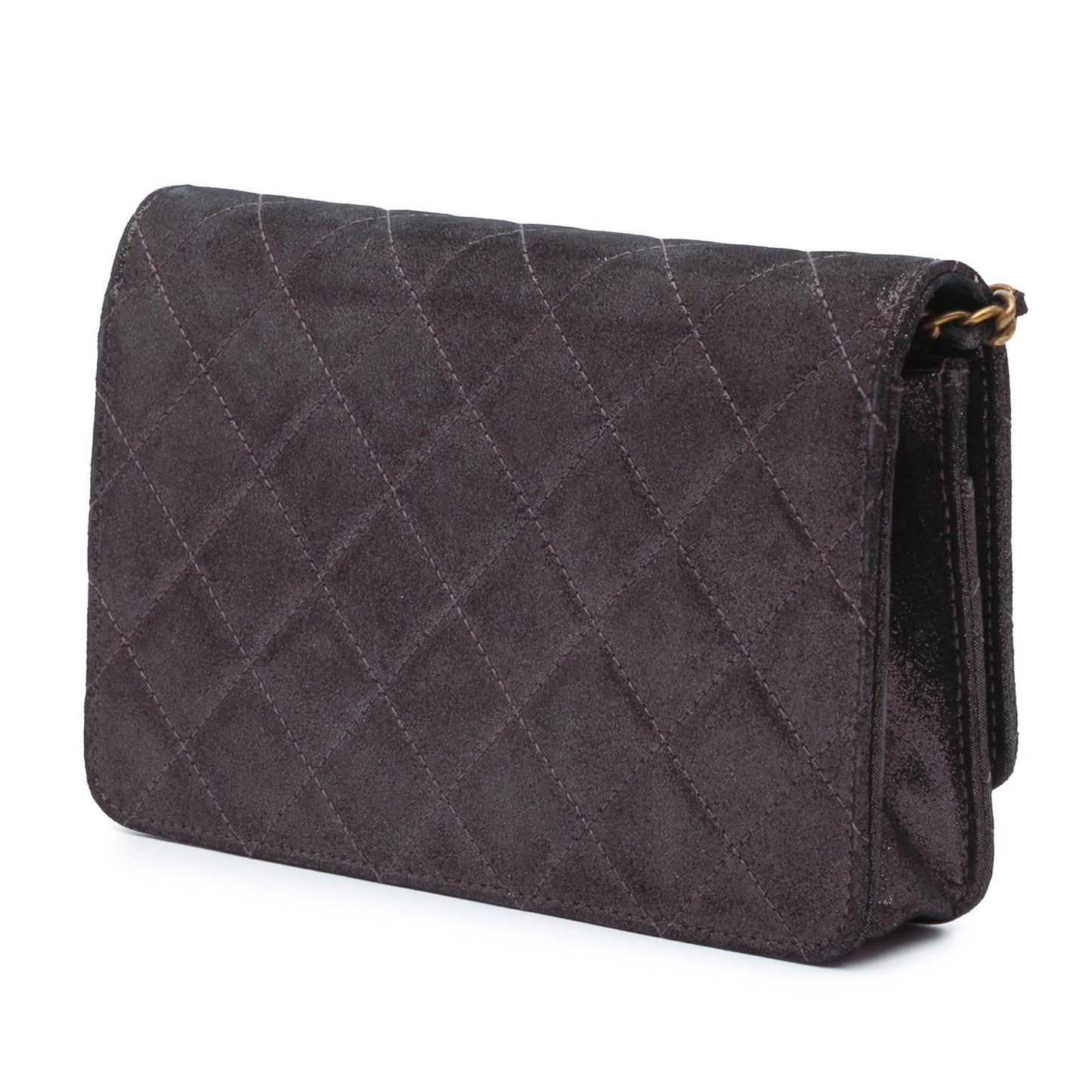 Chanel Metiers D Art Quilted Iridescent Lambskin Tartan Button Wallet On Chain