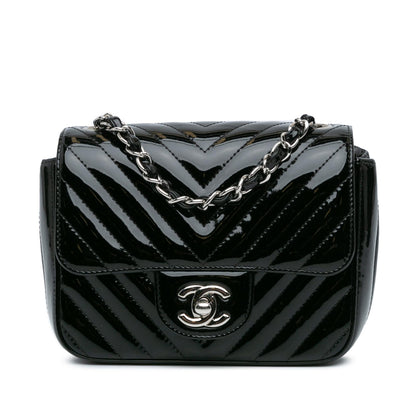 Chanel Mini Square Classic Chevron Patent Flap