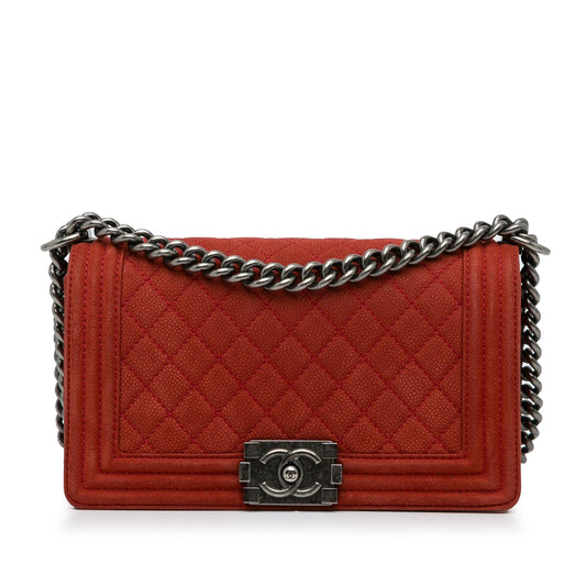 Chanel Boy Caviar Red Shoulder Bag