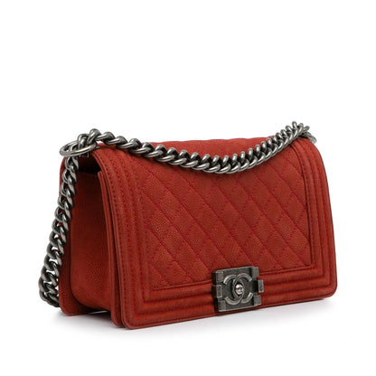 Chanel Boy Caviar Red Shoulder Bag