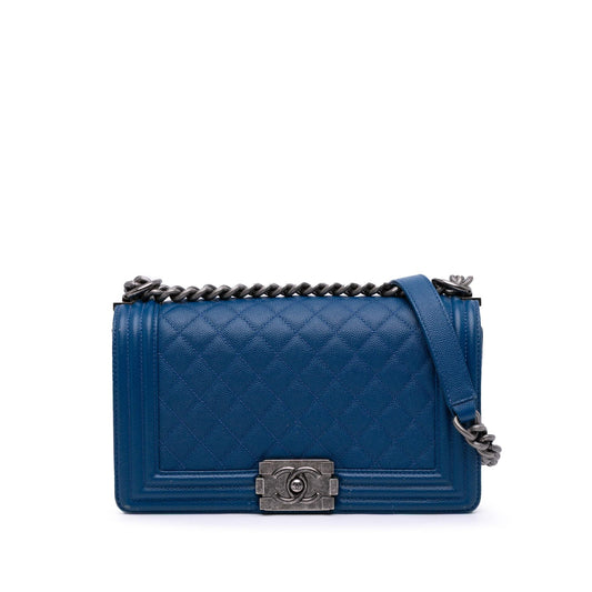 Chanel Boy Caviar Blue Shoulder Bag