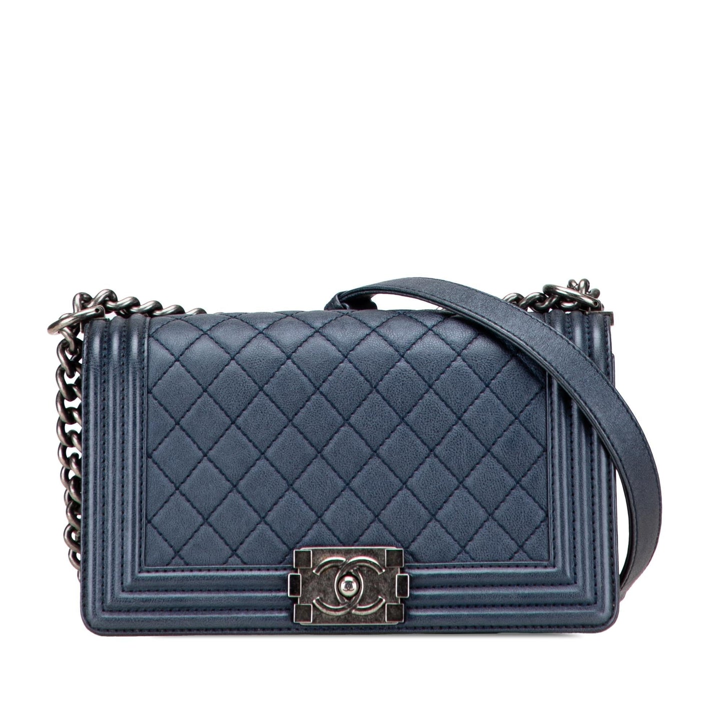 Chanel Boy Lambskin Blue Shoulder Bag