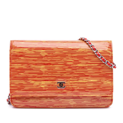 Chanel Patent Striped Wallet On Chain