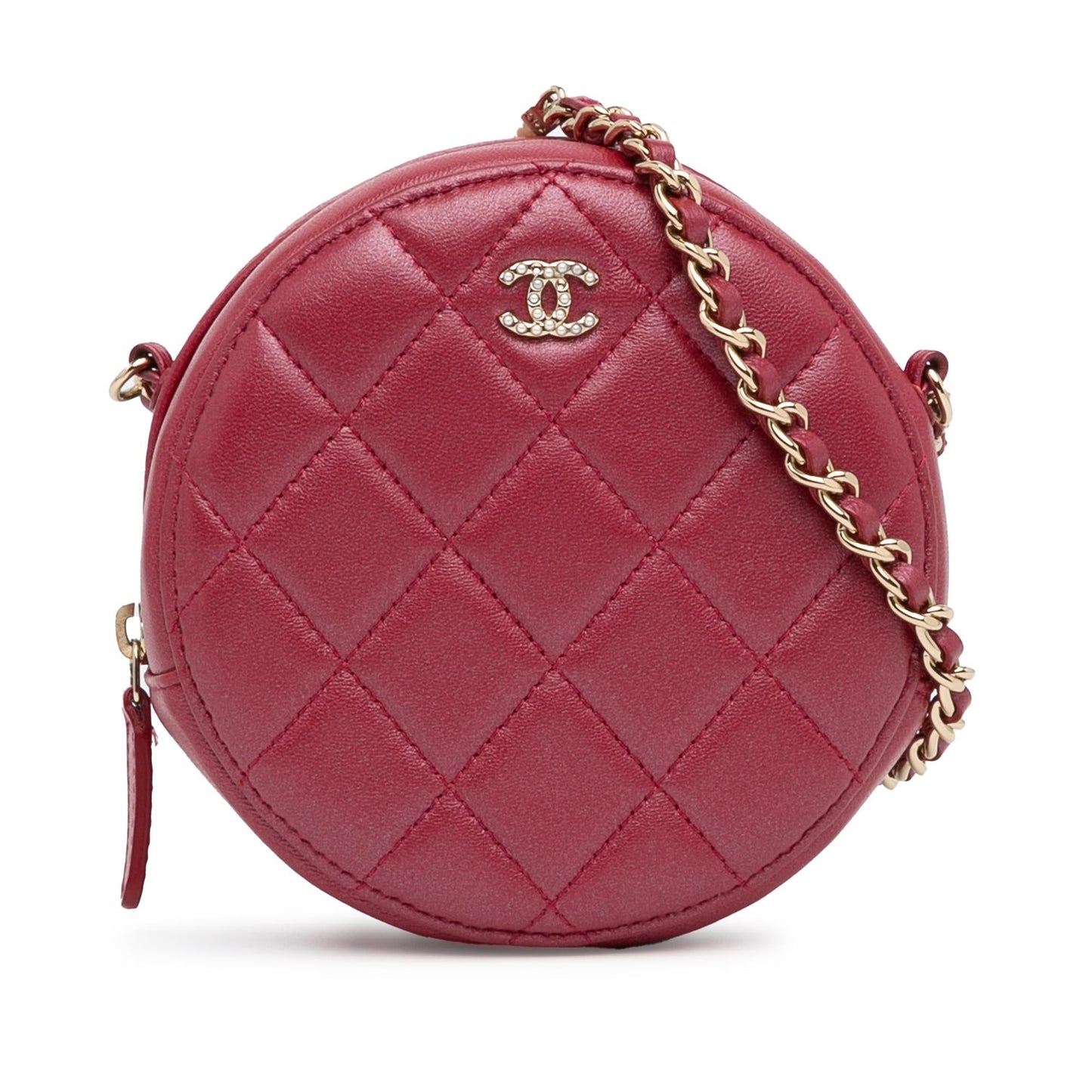 Chanel Quilted Lambskin Round Pearl Clutch With Chain