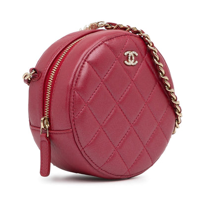 Chanel Quilted Lambskin Round Pearl Clutch With Chain