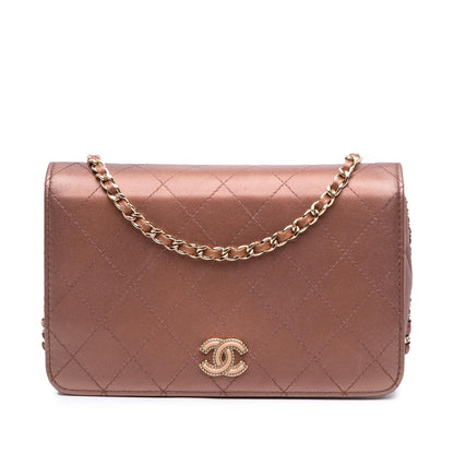 Chanel Quilted Metallic Lambskin Enamel Cc Wallet On Chain