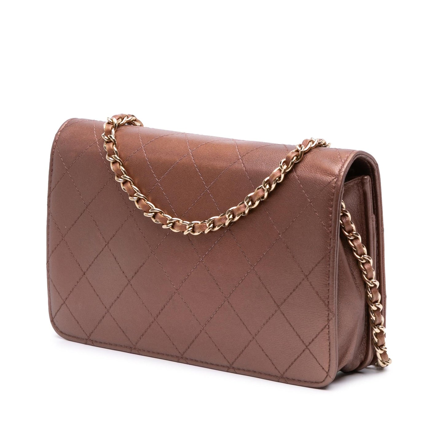Chanel Quilted Metallic Lambskin Enamel Cc Wallet On Chain