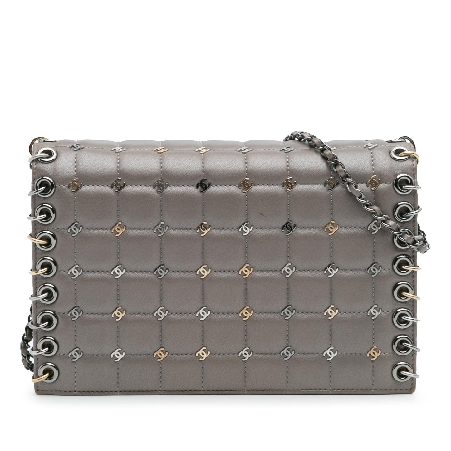Chanel Small Lambskin Chocolate Bar Cc Piercing Studded Chain Flap