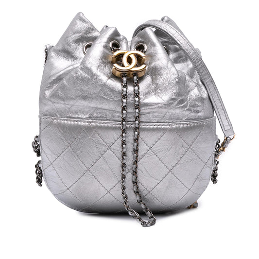 Chanel Small Quilted Metallic Aged Calfskin Gabrielle Bucket Bag