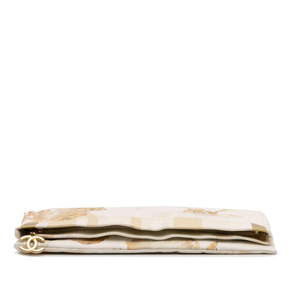 Chanel Xl Printed Canvas And Striped Lambskin Foldover Clutch