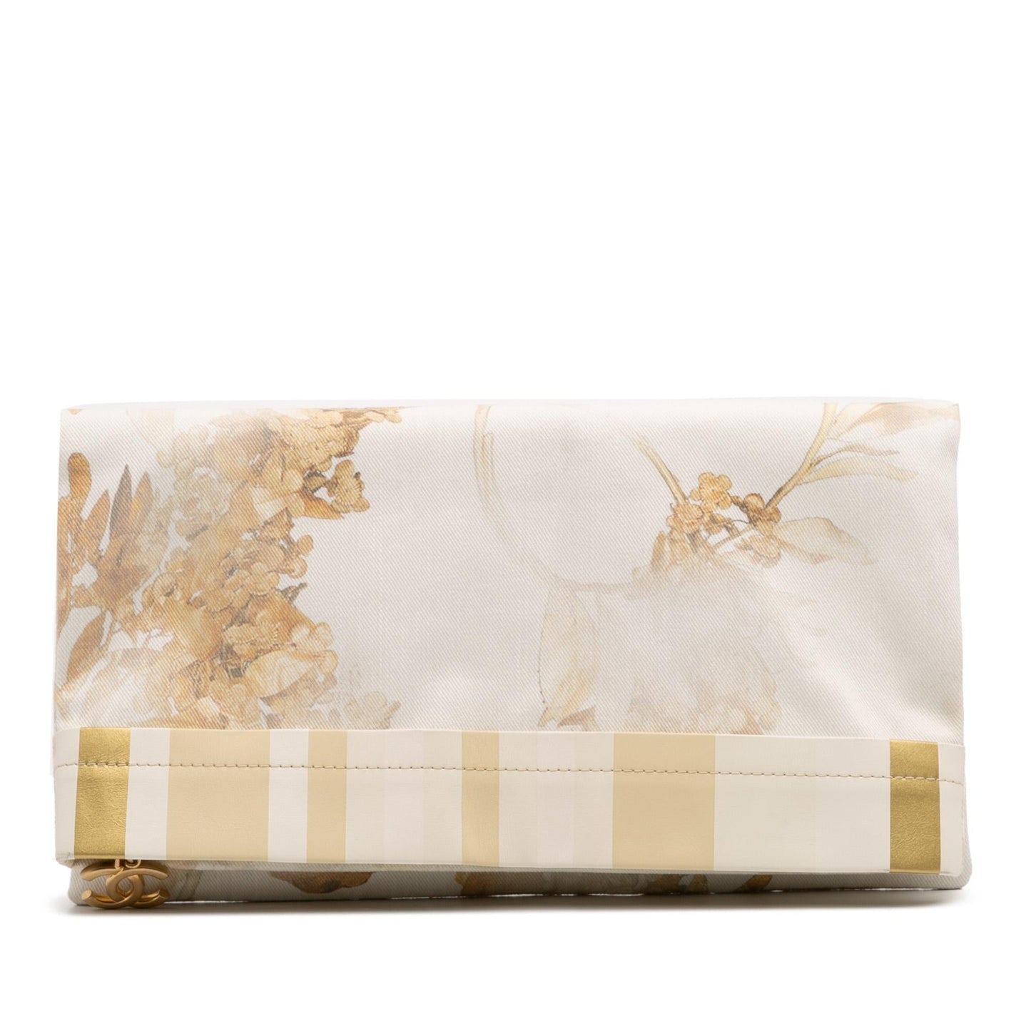 Chanel Xl Printed Canvas And Striped Lambskin Foldover Clutch