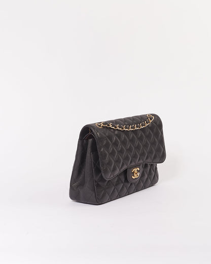 Chanel Black Caviar Quilted Leather Jumbo Double Flap Bag GHW