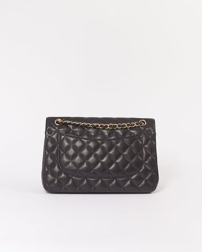Chanel Black Caviar Quilted Leather Jumbo Double Flap Bag GHW