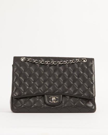 Chanel Black Caviar Quilted Single Flap Classic Maxi Bag