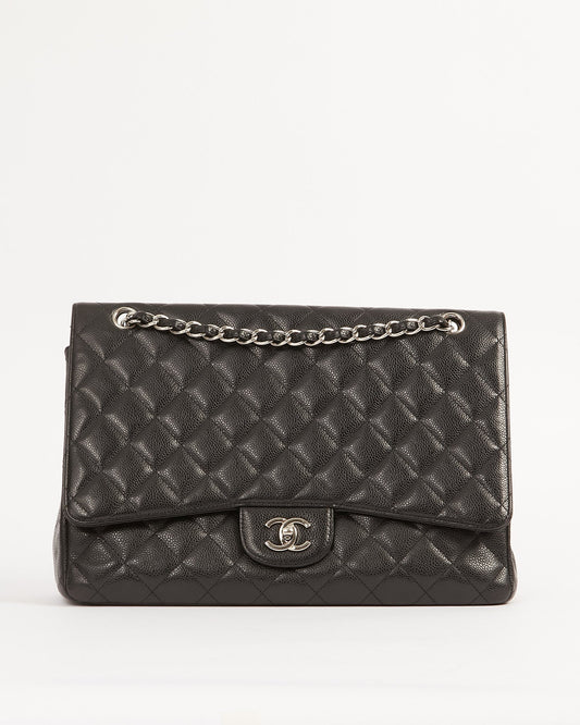 Chanel Black Caviar Quilted Single Flap Classic Maxi Bag