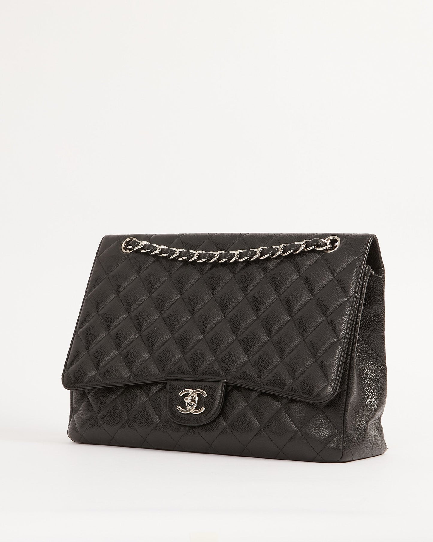 Chanel Black Caviar Quilted Single Flap Classic Maxi Bag