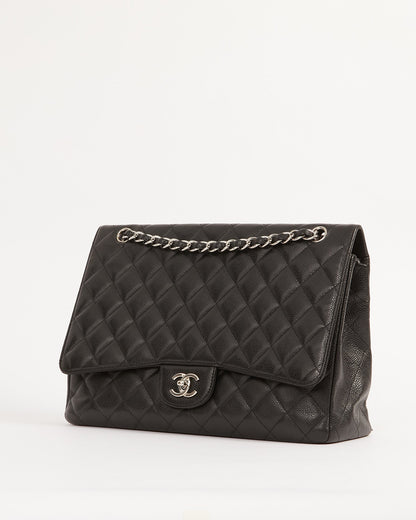 Chanel Black Caviar Quilted Single Flap Classic Maxi Bag