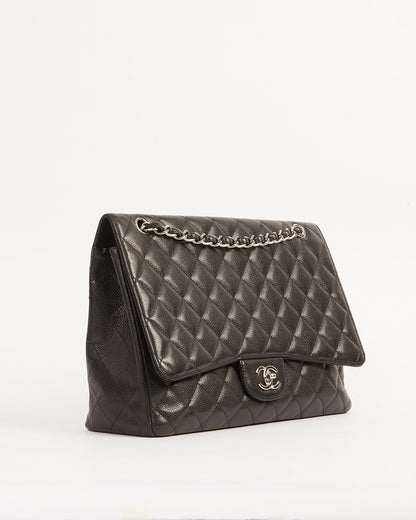 Chanel Black Caviar Quilted Single Flap Classic Maxi Bag
