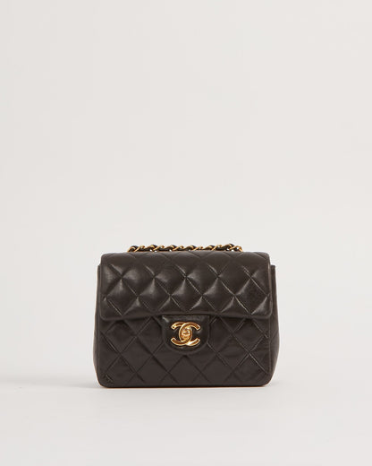 Chanel Black Lambskin Quilted 24K Gold Square Flap Bag