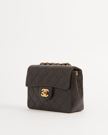Chanel Black Lambskin Quilted 24K Gold Square Flap Bag