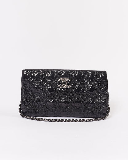 Chanel Black Patent Camellia Flower Pochette Chain Shoulder Bag