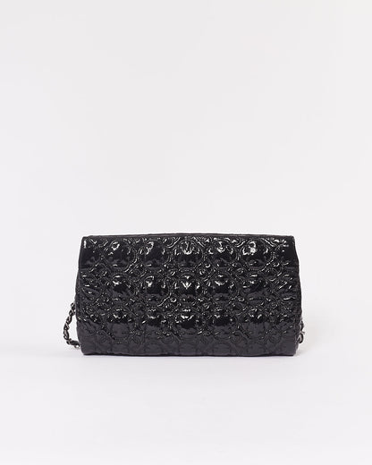 Chanel Black Patent Camellia Flower Pochette Chain Shoulder Bag
