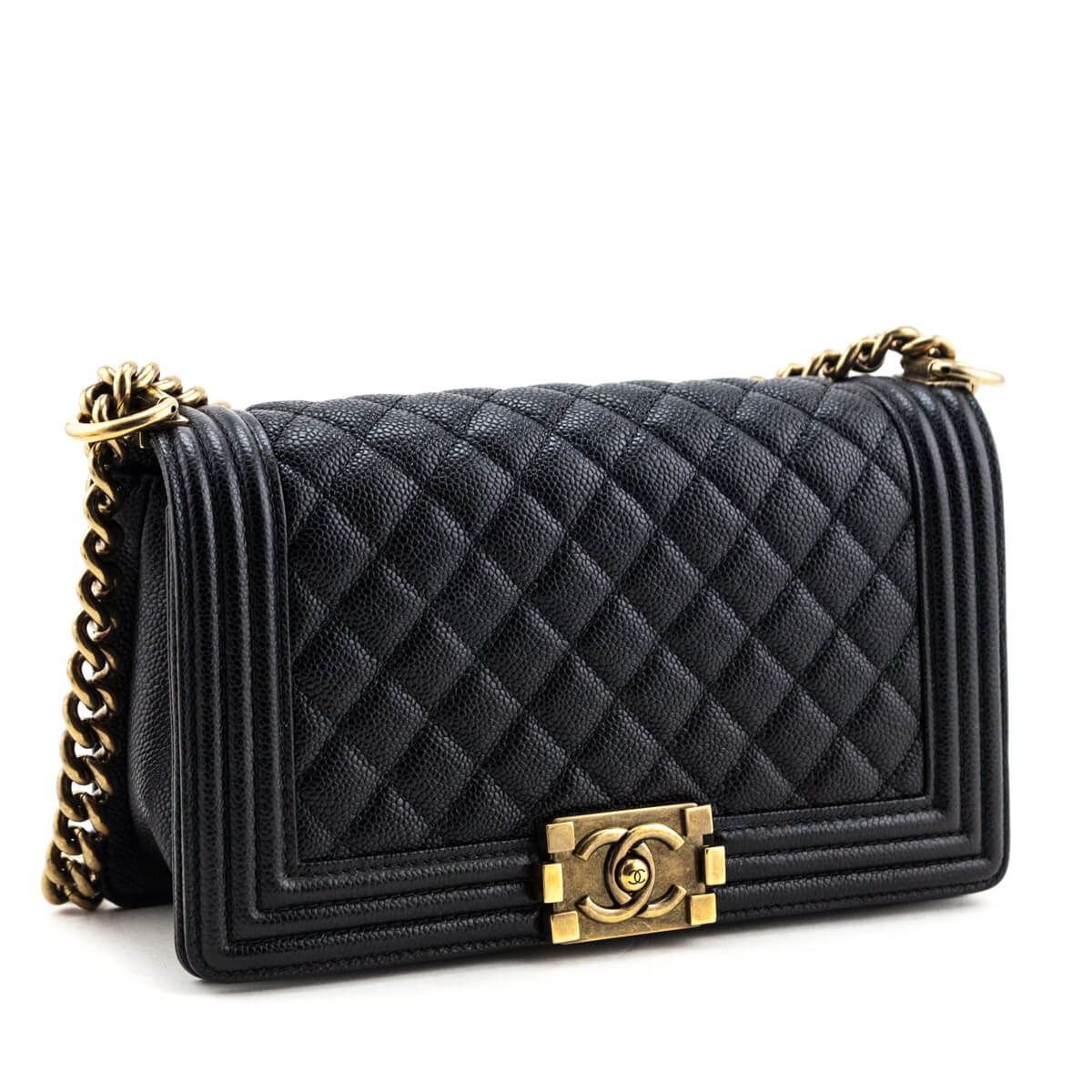 Chanel Black Quilted Caviar Medium Boy Flap Bag