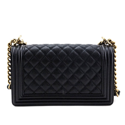 Chanel Black Quilted Caviar Medium Boy Flap Bag