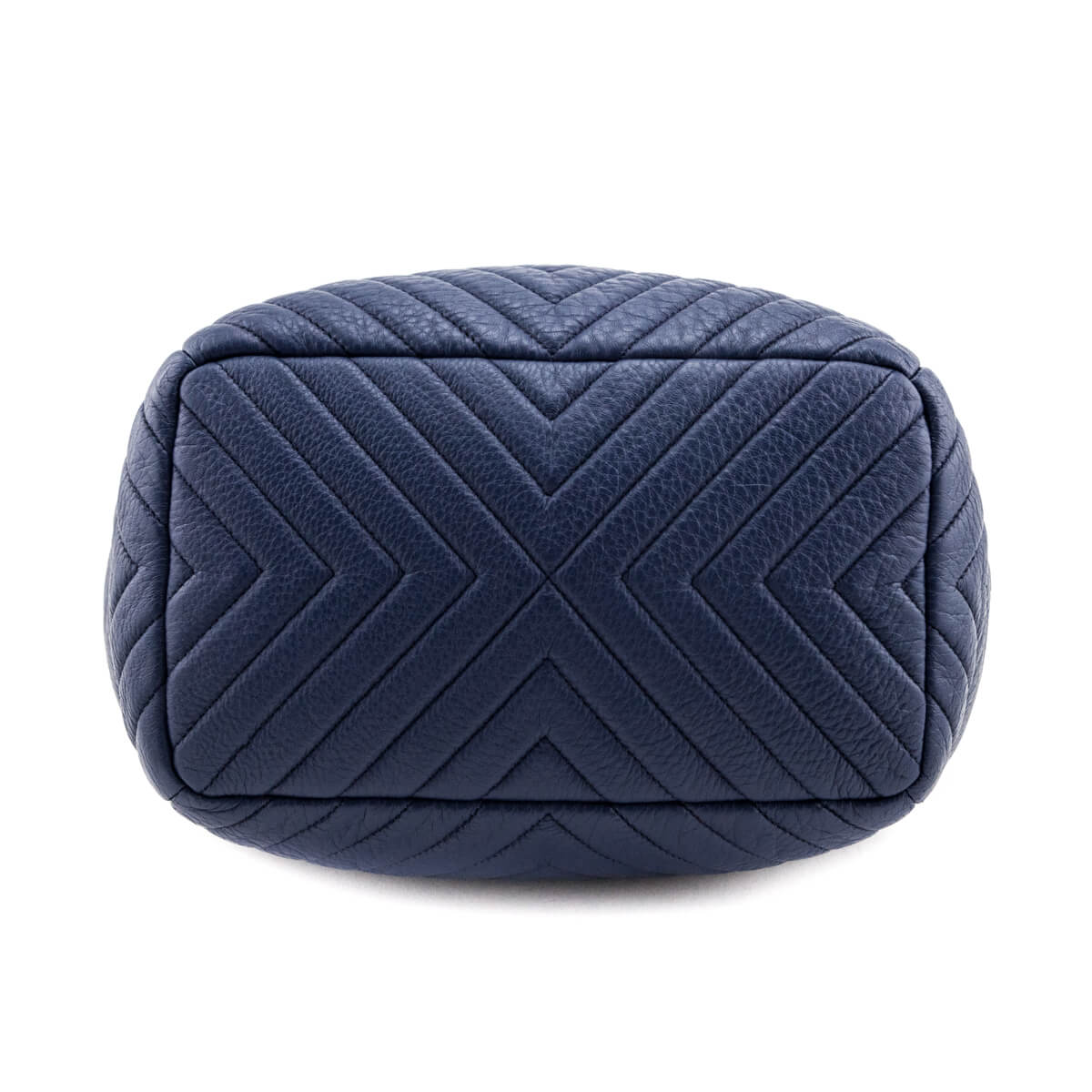 Chanel Blue Quilted Deerskin Chevron Medium Chain Bucket Bag