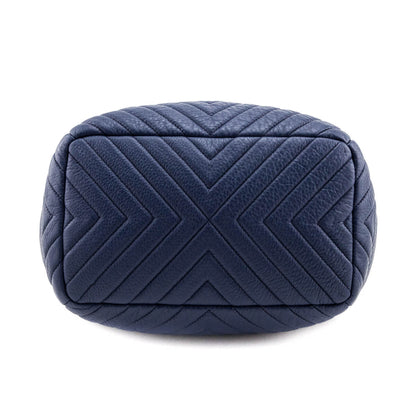 Chanel Blue Quilted Deerskin Chevron Medium Chain Bucket Bag